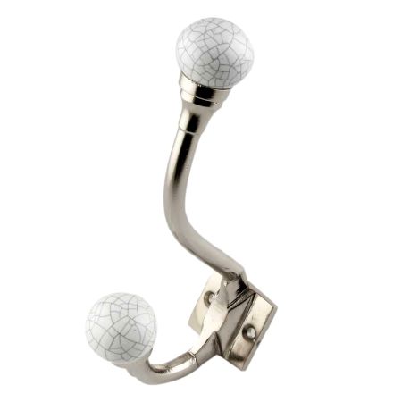 White Crackle Ceramic Iron Hooks